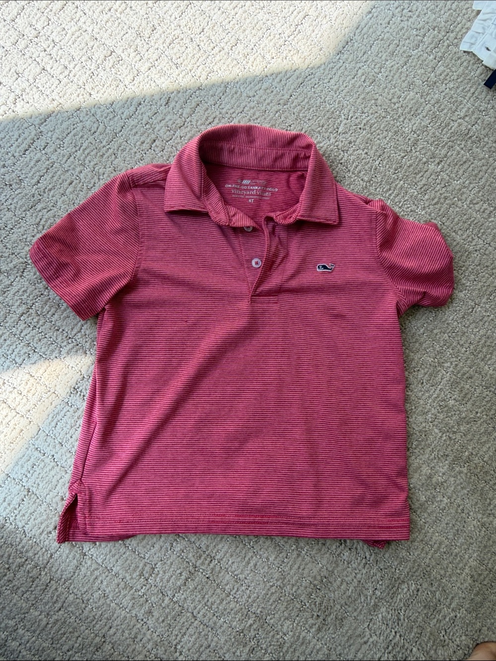 Vineyard Vines Boys' Raspberry Red Striped Polo 4T